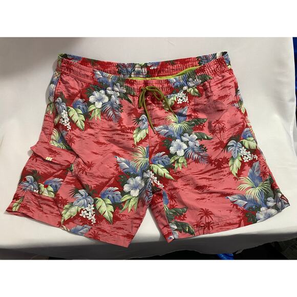 Y2K Vintage TOMMY BAHAMA Red White Swim Shorts Trunks Hawaiian Size 3XT - Picture 1 of 10